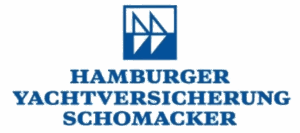 Logo der Hamburger Yachtversicherung Schomacker: Ein stilisiertes blaues Segel auf weißem Grund über dem Firmennamen in blauer Schrift.